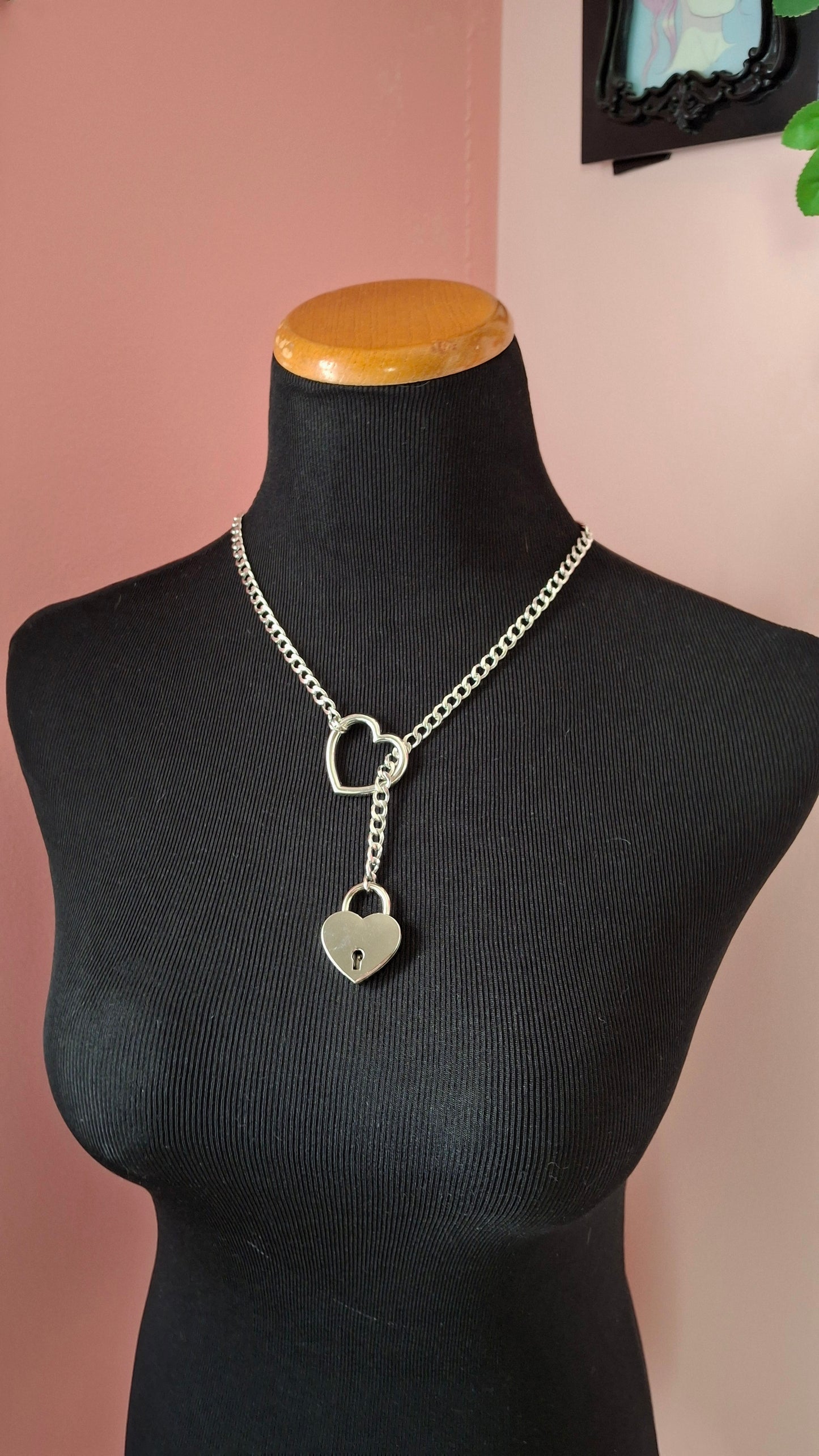 Heart lock slip chain necklace leash