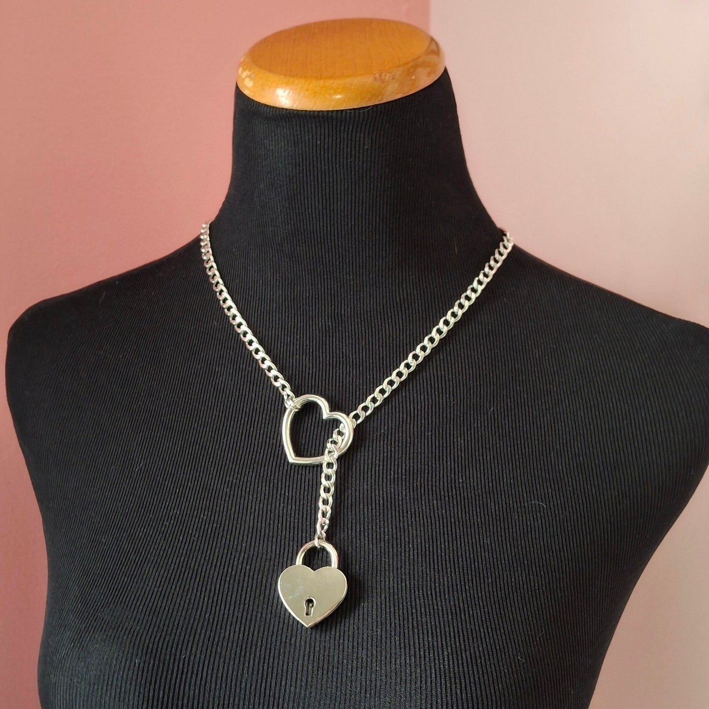 Heart lock slip chain necklace leash