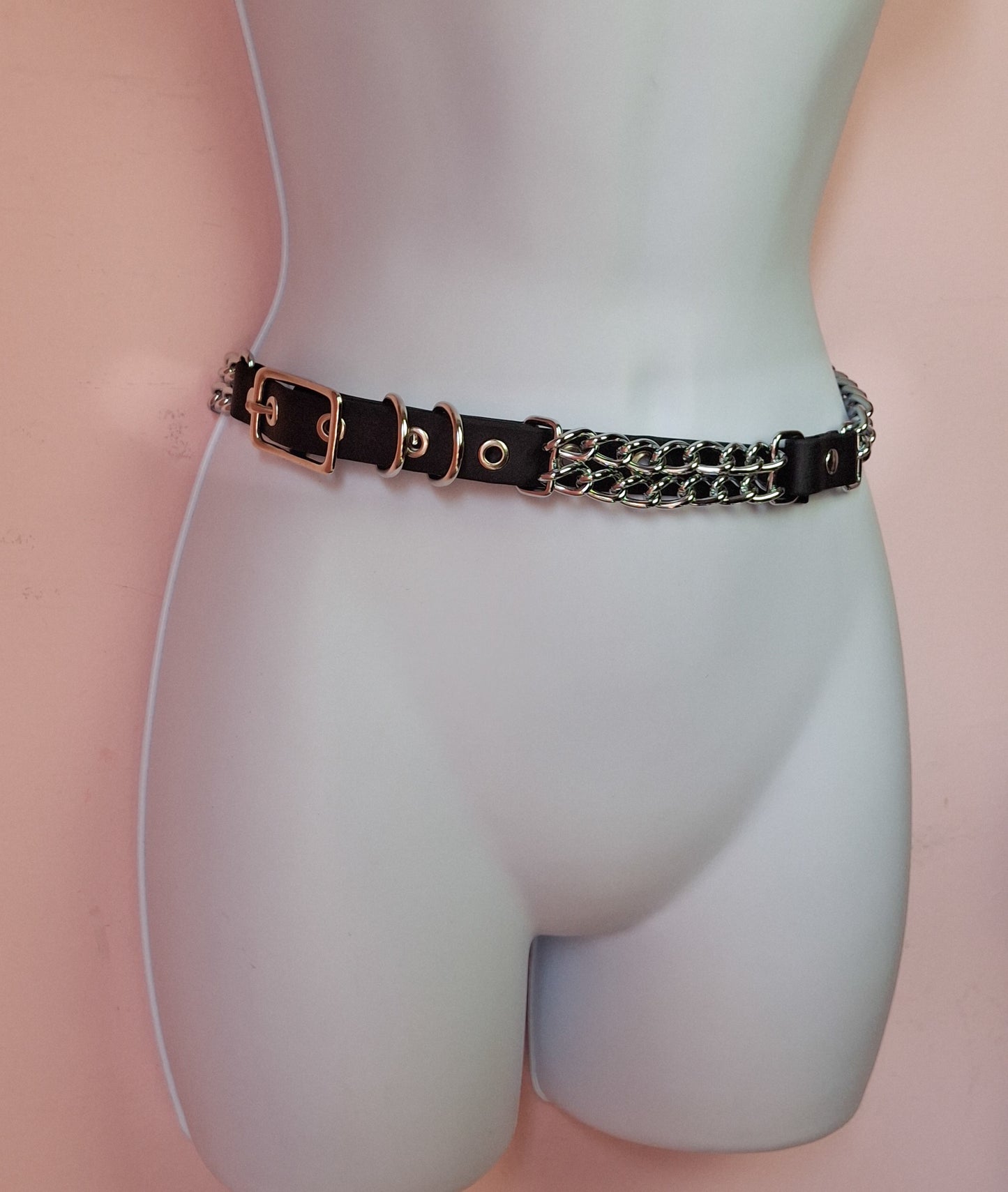 Double chain belt faux or leather
