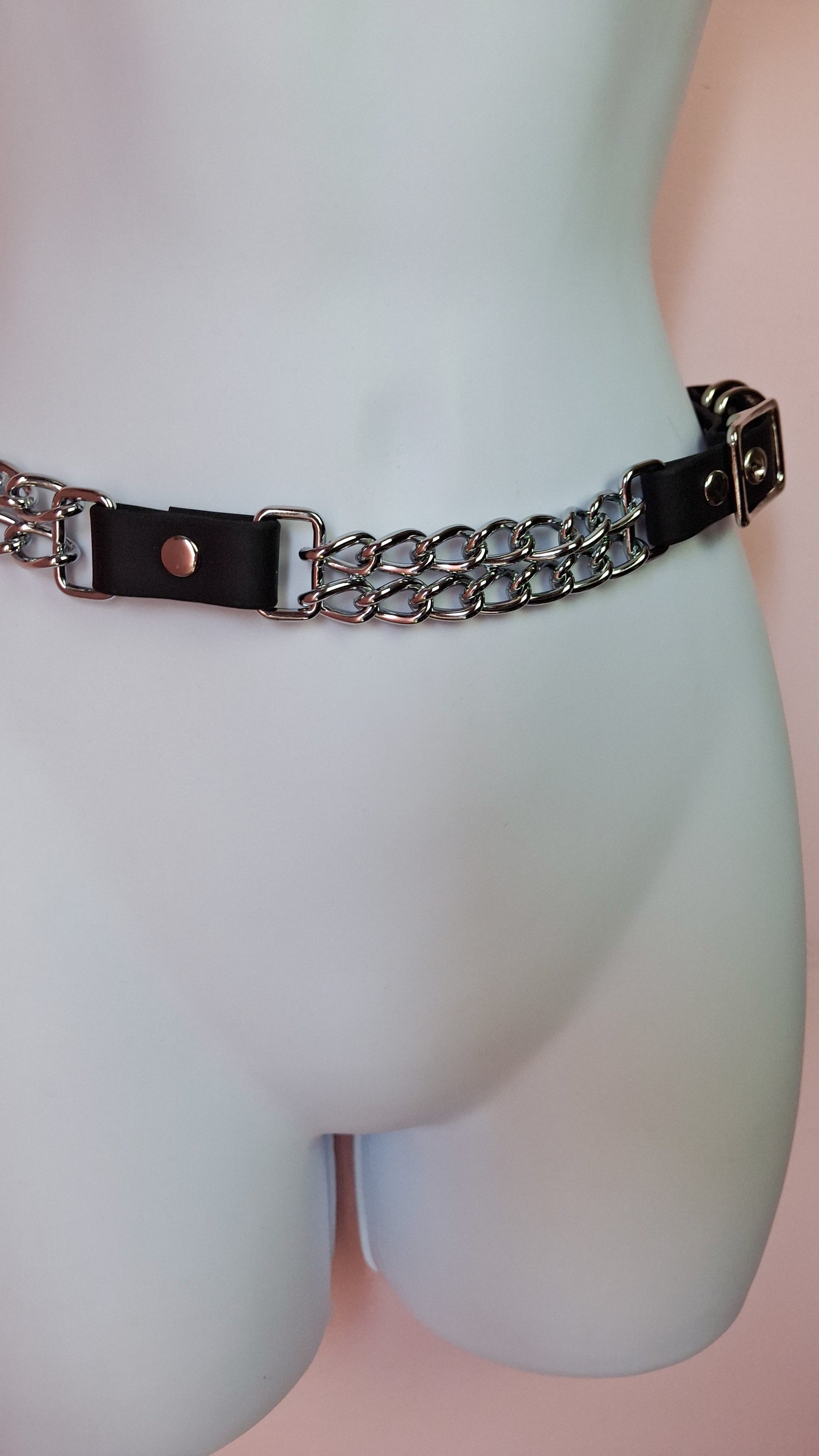 Double chain belt faux or leather