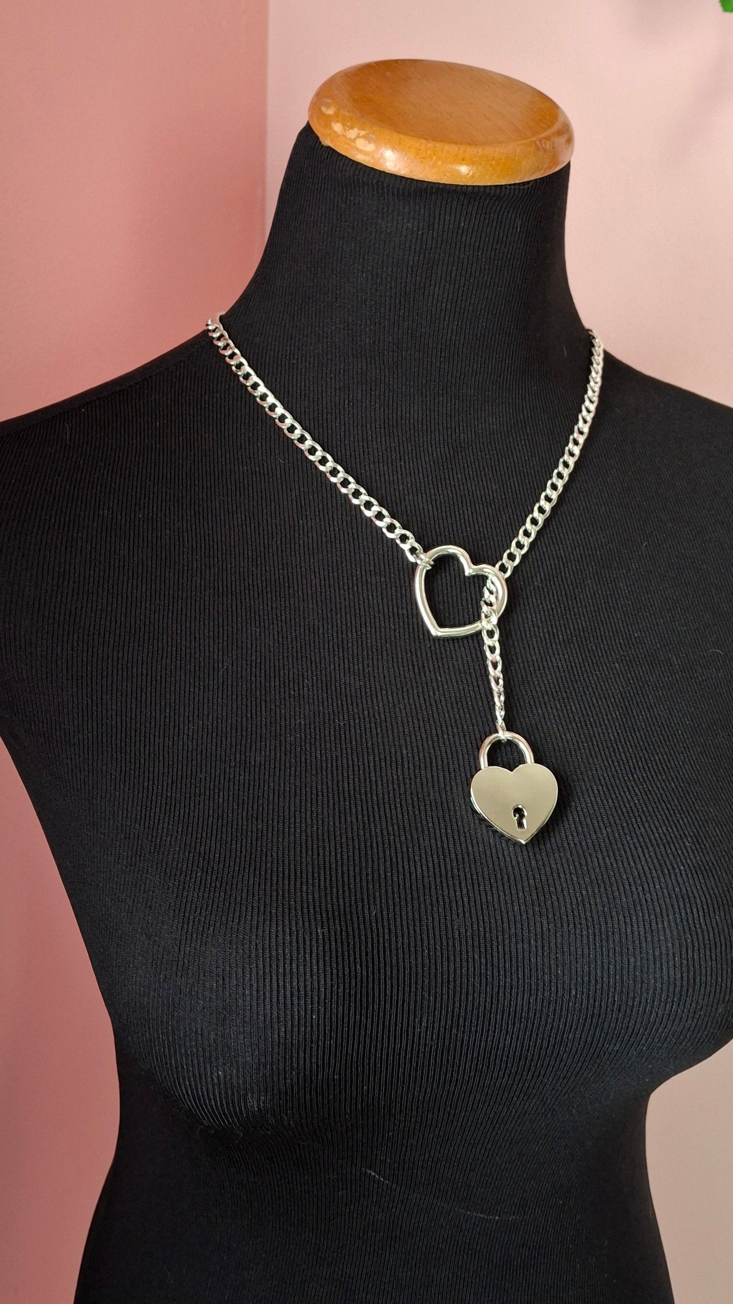 Heart lock slip chain necklace leash